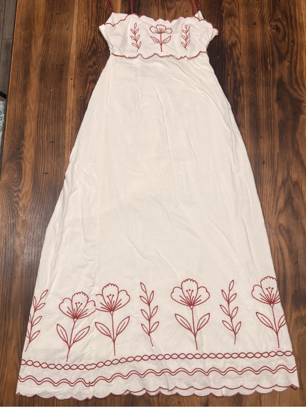 Altar'd State White Maxi Dress with Red Floral Embroidery